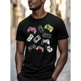 thumbnail image 3 of Remote Control Men's T Shirts Game Console T-Shirt for Men Purple Green Blue Sketch Crew Neck Tees Cotton Tops, Black, S, 3 of 7