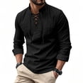 thumbnail image 4 of Men Fall Blouse Mineart Men Solid Stand Collar Linen Shirts Long Sleeve Lightweight Beach Pullover Tops Casual Breathable Loose Henley Shirts for All Season, 4 of 6