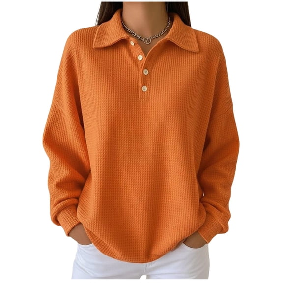 Sexlip Womens Collared Blouse Long Sleeve Polo Design Soft Fabric Relaxed Silhouette for Daily Wear Orange XXL
