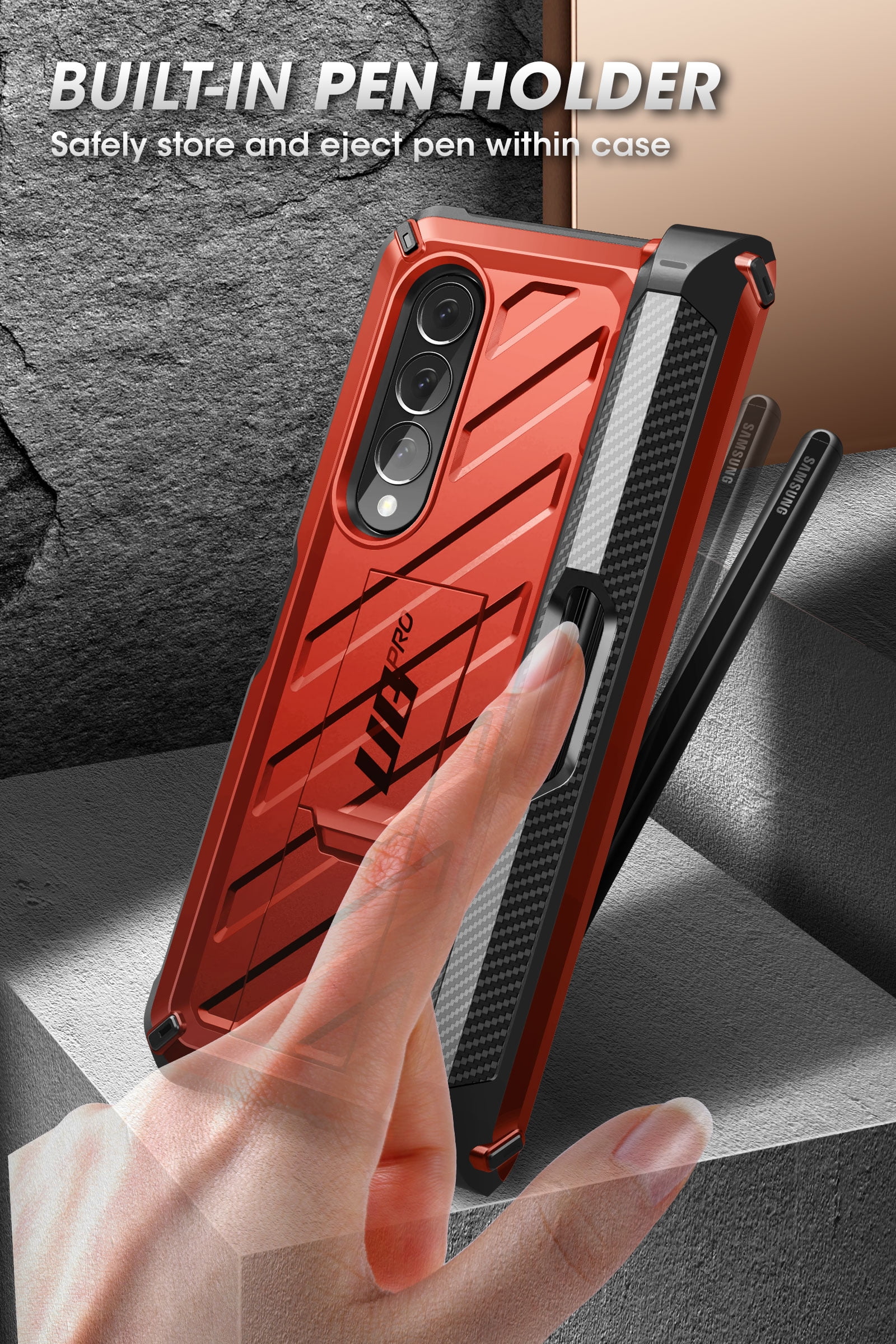 SUPCASE Unicorn Beetle Pro Case for Samsung Galaxy Z Fold 4 5G (2022), Full-Body Dual Layer Rugged Case with Built-in Screen Protector & Kickstand & S Pen Slot (Ruddy)