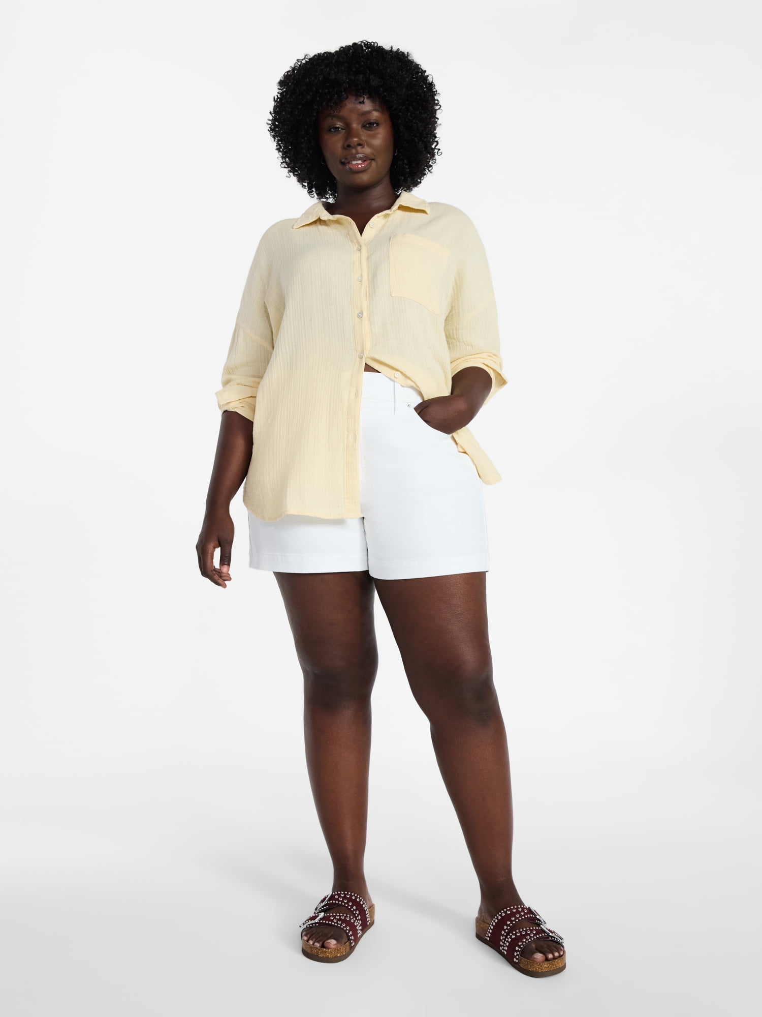 Terra & Sky Women's Plus High Rise A Line Denim Shorts, 5" Inseam, Sizes 16W-26W