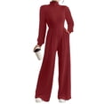 thumbnail image 2 of Bloomae Women's Long Sleeve Turtleneck Jumpsuit - Stretchy Ribbed Wide-Leg Casual One-Piece Back Cutout Rompers Loose Fit Overall Pants with Pockets, 2 of 8