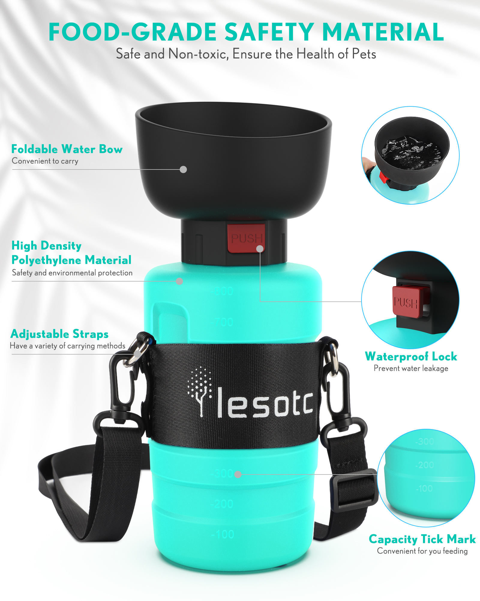 lesotc 2022 Upgraded Pet Water Bottle for Dogs,Dog Water Bottle Foldable, Leak Proof Dog Travel Water Bottle,Dog Water Dispenser,Lightweight   Convenient for Outdoor Walking,Hiking,Travel,BPA Free