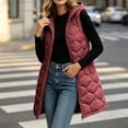 thumbnail image 2 of Winter Women Quilted Vest with Hood Plus Size Mid Length Full Zipper Gilet Sleeveless Padded Warm Jackets Winter Outerwear Layer Vest for Travel Hiking Daily Wear, 2 of 9