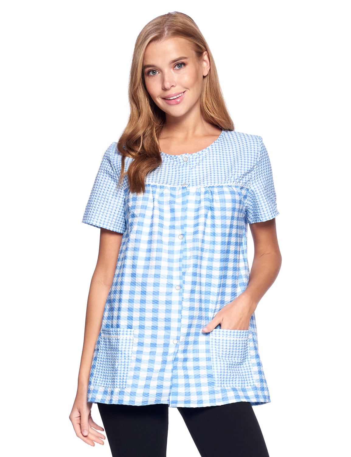 Casual Nights Women's Snap Front Smock Cobbler Woven Scrub Apron Top ...