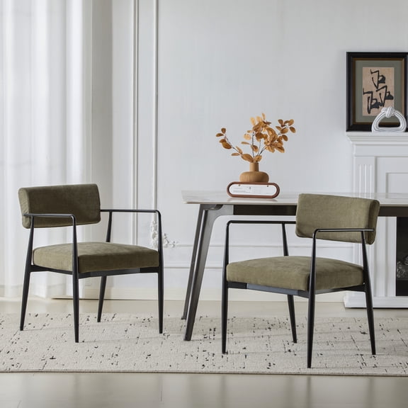 Christopher Knight Home Industrial Upholstered Armchair with Black Metal Frame, Olive Green, Set of 2