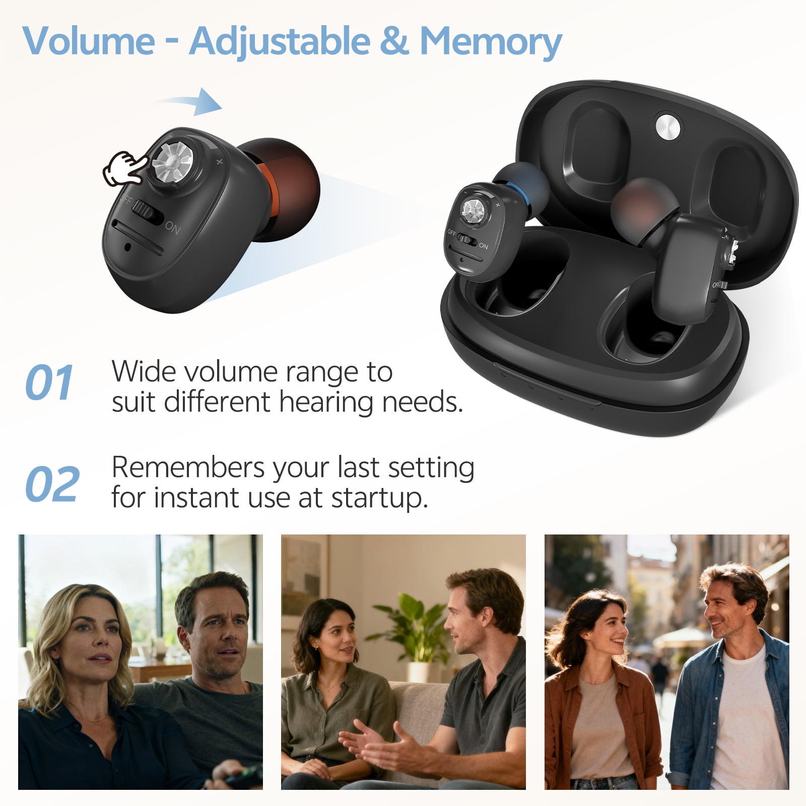 Delmicure Hearing Aids for Seniors Rechargeable with Noise Cancelling, Invisible, VHP-1607, Pair, Black