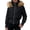 Black, variant on Purcolt Women's Cropped Puffer Jacket with Furry Hood Long Sleeve Full Zip Warm Winter Coats Casual Thick Outerwear