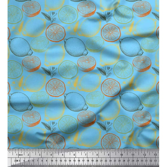 Soimoi Blue Velvet Fabric Lemon Slice Vegetable Fabric Prints By Yard 58 Inch Wide