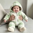 thumbnail image 2 of Enjoytime Newborn Baby Girl Romper Plaid Long Sleeve Baby Boy Onesies Outfit Warm Fleece Hooded Jumpsuit Soft Fall Winter Clothes, 2 of 7