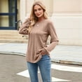 thumbnail image 3 of Women'S Long Sleeve Shirts 2025 Autumn Fashion Formal Casual Shirts Pleated Round Neck Tunic Tops Khaki L, 3 of 8
