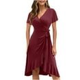 thumbnail image 1 of SMihono Robe d'Été Bohème pour Femmes Grande Taille Mode Décontractée Printemps et Été Fendue Col en V Manches Courtes, 1 of 5