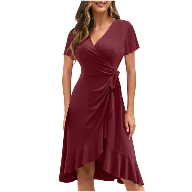 SMihono Robe d'Été Bohème pour Femmes Grande Taille Mode Décontractée Printemps et Été Fendue Col en V Manches Courtes