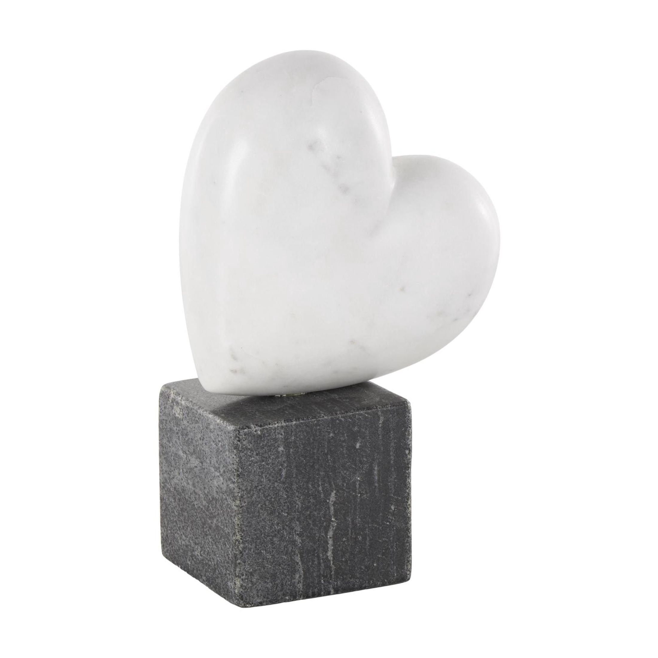 5" x 9" White Marble Slanted Heart Sculpture with Black Block Base, by DecMode