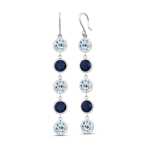 Gem Stone King 10.40 Ct Round Sky Blue Topaz Blue Sapphire 925 Sterling Silver Earrings