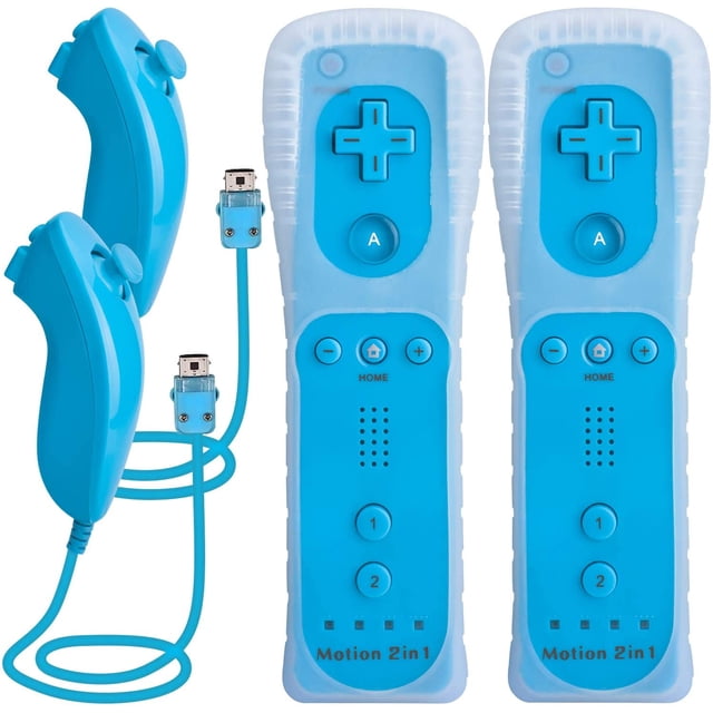 Mando a distancia y Nunchuk para Wii, mando a distancia Plus para Wii con Motion Plus y Nunchuck, mando a distancia Joystick para Wii Control remoto de juegos con funda de silicona azul BANYUO Hogar