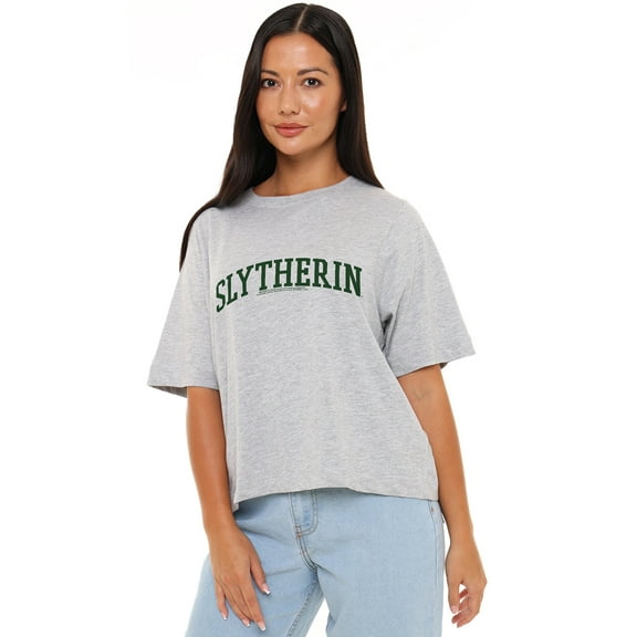 Harry Potter Slytherin Collegiate Women's Boxy Cropped T-Shirt Casual Graphic Tee