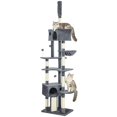 thumbnail image 1 of Adjustable Dark Grey Cat Tree Tower – Floor to Ceiling, 98.4" Tall, 2 Condos & Hammock. Sisal Posts & Plush Platforms for Indoor Cats. Multi-Level Activity Center for Living Room & Bedroom., 1 of 7