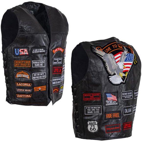 Maxam GFVBIK32L Buffalo Leather Motorcycle Vests for Men - Large