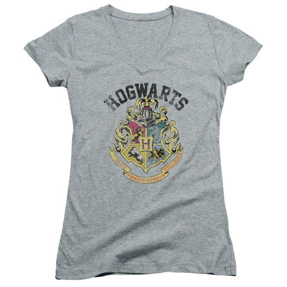 Harry Potter - Hogwarts Crest - Juniors Cap Sleeve V-Neck Shirt - Small