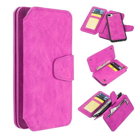 iPhone 8 Plus case iPhone 7 Plus case by Insten Detachable Magnetic Folio Flip Leather Case Cover w/[Card Holder Slot] Wallet Pouch/Photo Display For Apple 6 Plus/6s Plus/7 Plus/8