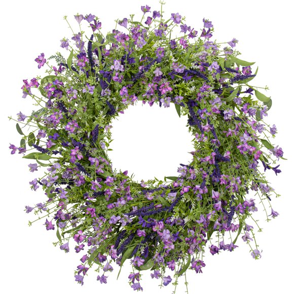 LLZLL Purple Spring Wreaths for Front Door 22 Inch Summer Wreath Artificial Violet Lavender Wreath with Eucalyptus Leaf for Spring Easter Home Decorations