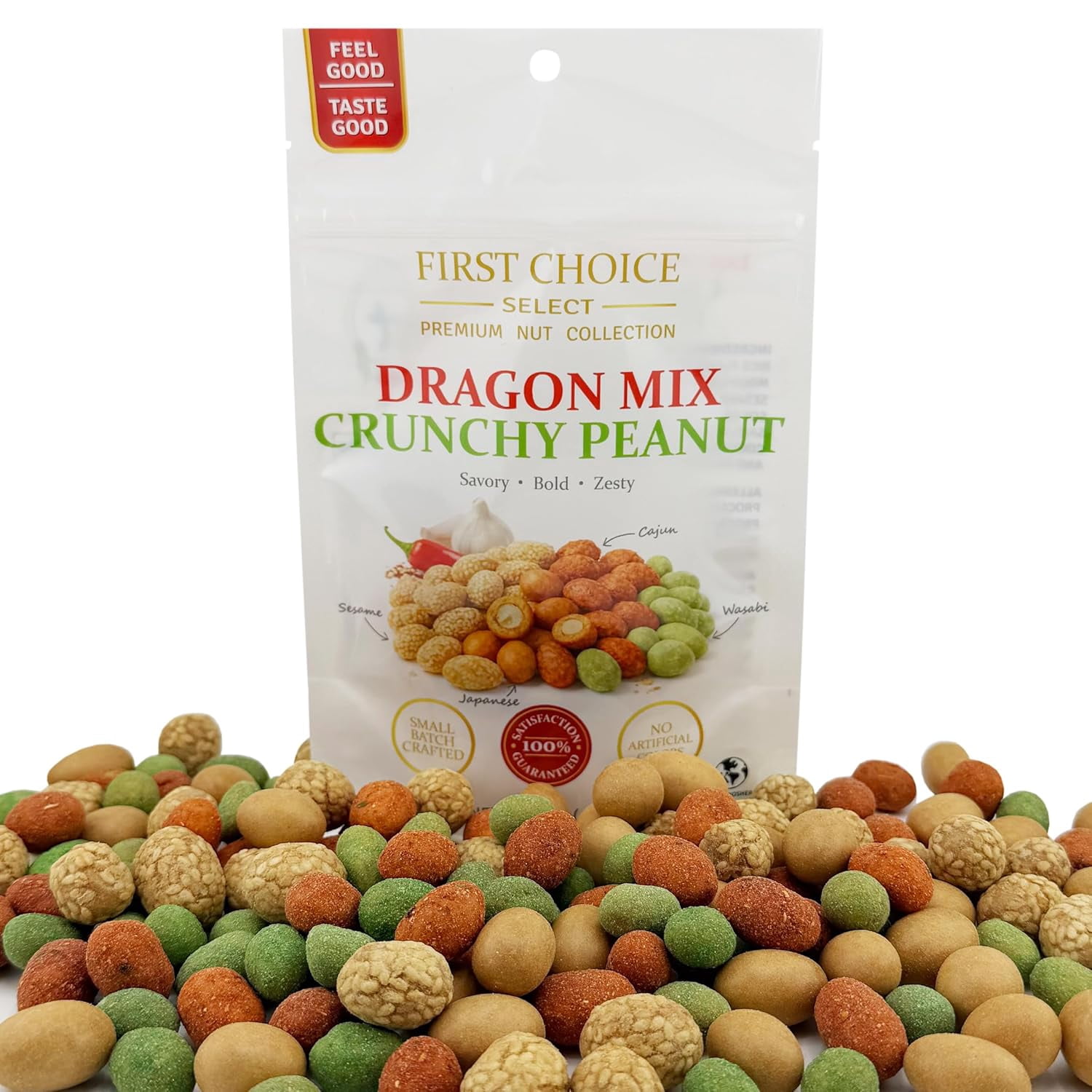 FirstChoiceCandy Dragon Mix Crunchy Peanut, Coated Peanut Variety Mix – Cajun, Sesame, Wasabi & Japanese Style Crunchy Peanut Snack, ( 4 oz ( Pack Of 12)