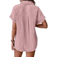 thumbnail image 5 of Yigetop Short Sleeve Button Up Women, Womens Short Sleeve Summer Shirts Batwing Sleeve Pocket Patched Shirt Collared Tops Dressy Casual V Neck Blouses Button Up Shirts Women Pink L, 5 of 9