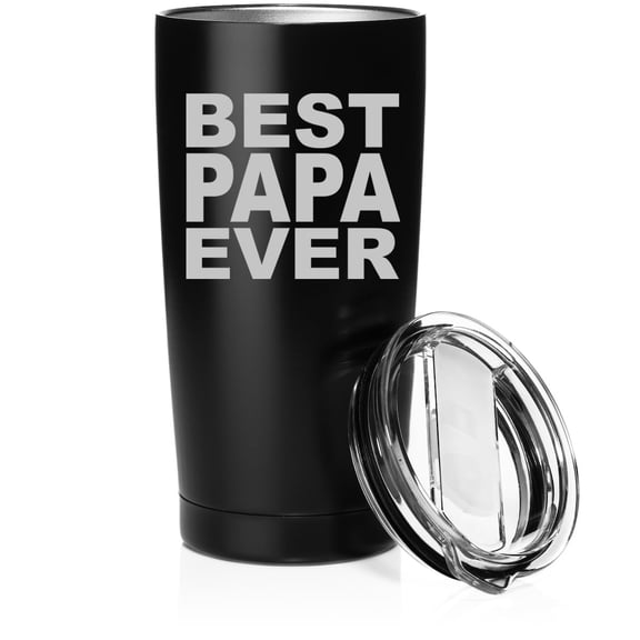 Smooth Body Tumbler Stainless Steel Vacuum Insulated Travel Mug Cup Gift Best Papa Ever (20 oz, Matte Black)