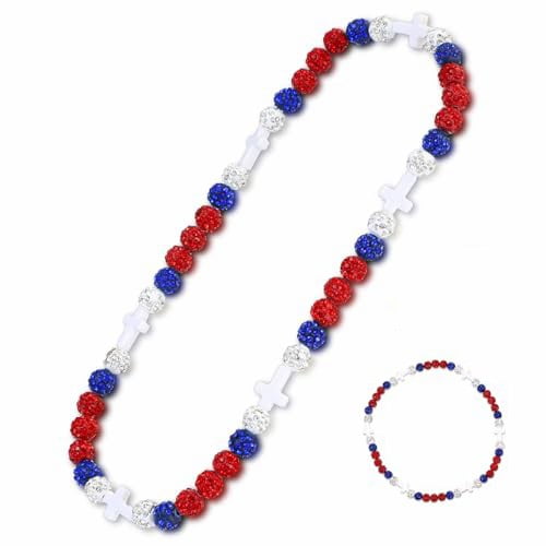 Lsupdaol Christian Cross Baseball Necklace 18 Inch Rhinestone Disco Ball Bead for Teenagers Adults Baseball Players Team