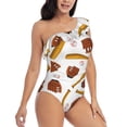 thumbnail image 3 of Sikiie Baseball Sport Print Women One Piece Swimsuits Tummy Control One Shoulder Bathing Suits Ruffle Swimwear, From S to XXL-Large, 3 of 6