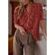 thumbnail image 4 of Blusa PRETTYGARDEN de encaje para mujer, manga corta, marrón y rojo, 4 of 6