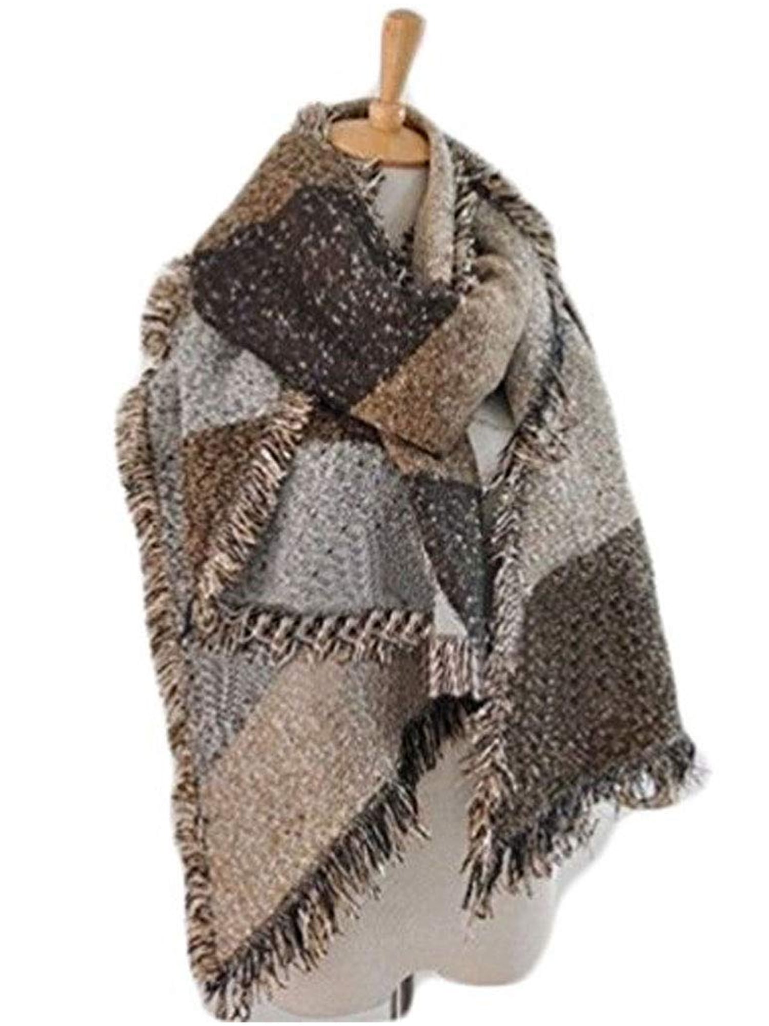 Women Men Stripes Large Thick Scarf Soft Wool Winter Autumn Warm Shawl Wrap UK 