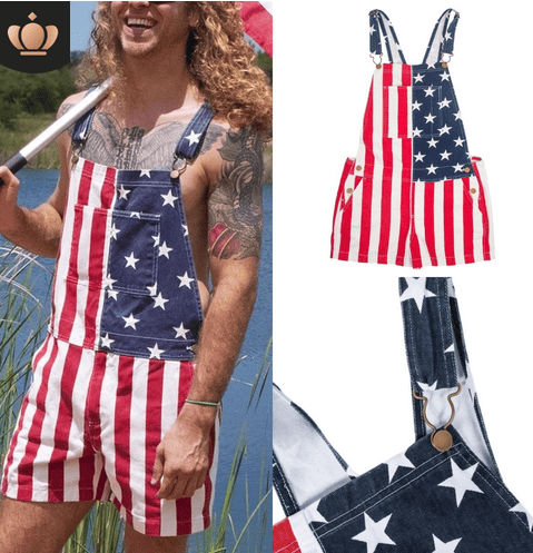 American Flag Overalls Denim Bib Shorts for Men Women Adjustable Strap Jean Shorts Rompers Short Jumpsuit with Pocket