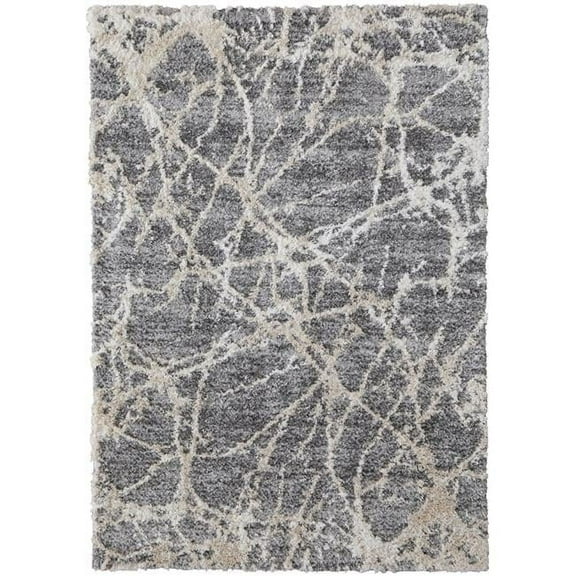 HomeRoots 514524 10 x 14 ft. Gray & Ivory Abstract Power Loom Stain Resistant Rectangle Area Rug
