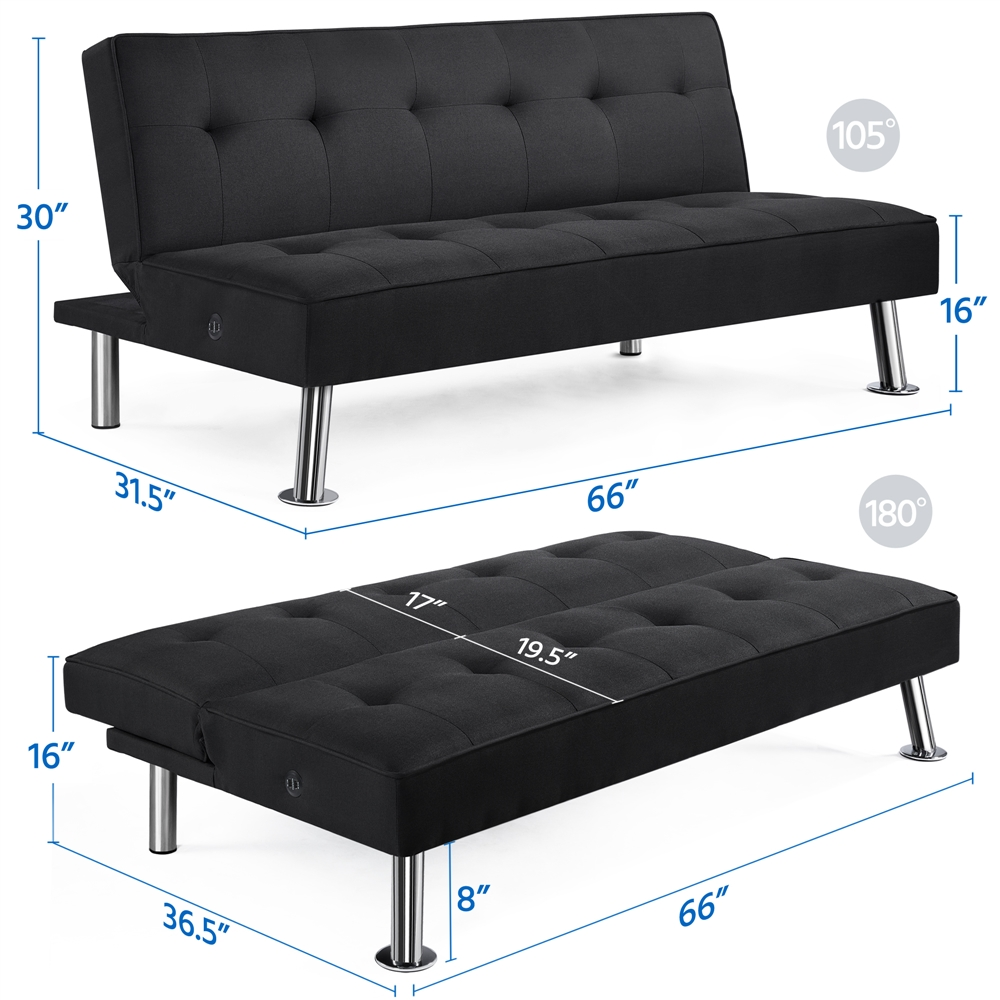 Alden Design 66 in Modern Futon with USB Charging Ports photo 3