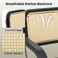 thumbnail image 3 of TUAREX Modern Rattan Desk Chair, 360° Swivel Vanity Chair, Adjustable Height with Wheels, PU Leather Seat & Armrests, Mid-Century Style, Black, 3 of 6