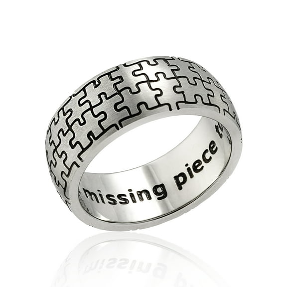 Engraved Stainless Steel Autism Awareness Puzzle Ring - "You are the Missing Piece to my Puzzle" size 9
