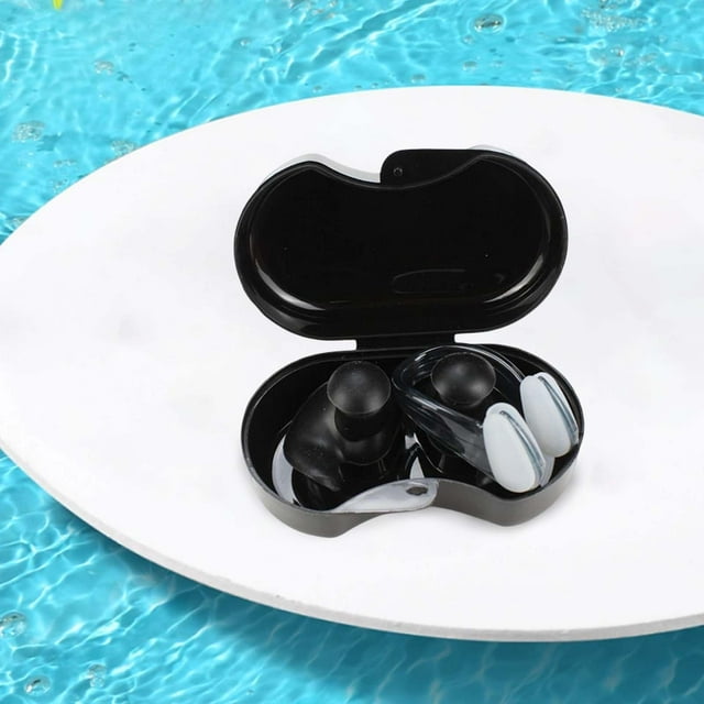 Tapones para los oídos Cola Juego de natación impermeable con clip para la nariz y funda Negro