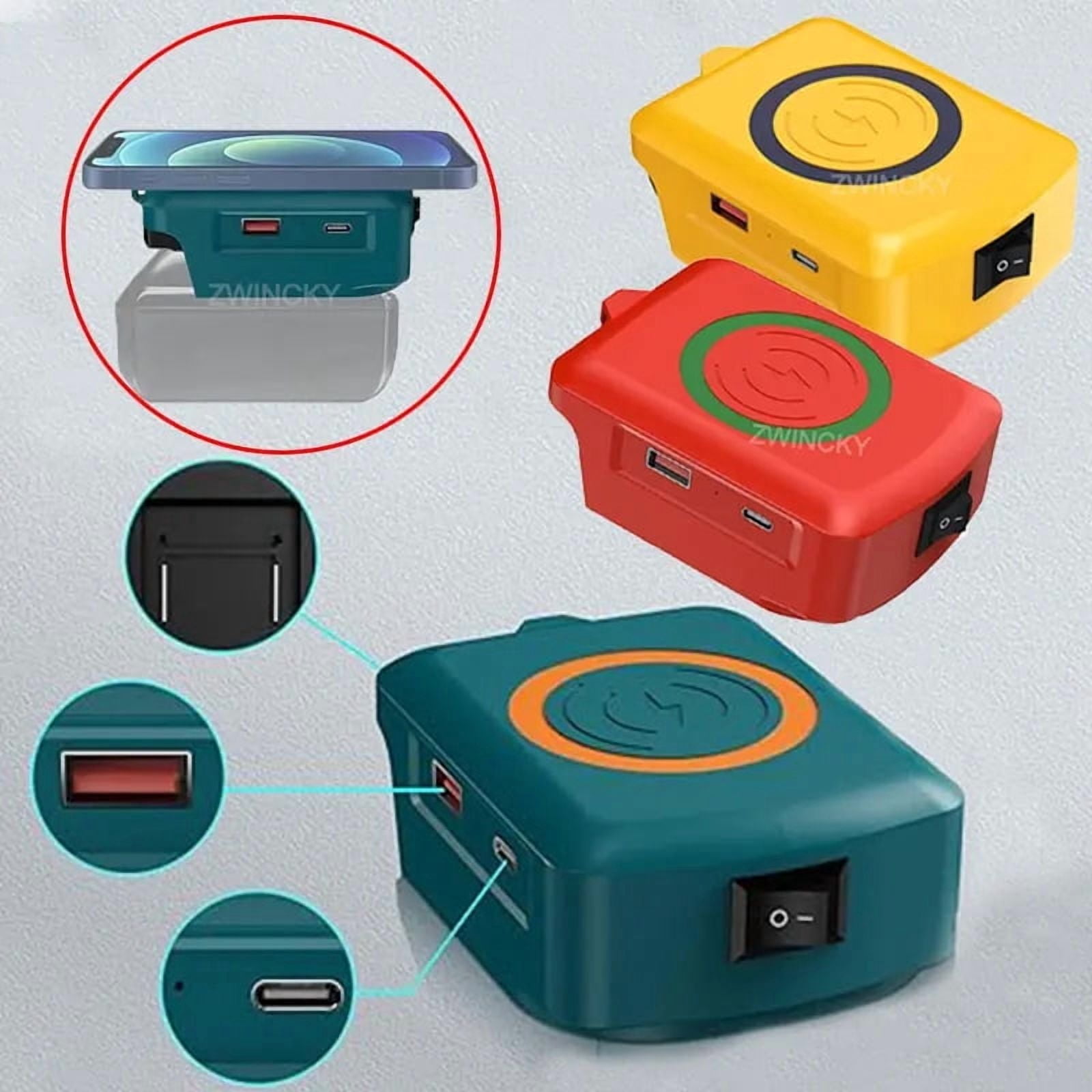 Magnetic wireless charger, for De*walt 20V Li-ion Battery, with USB/TYPE-C, Fast charging battery adapter
