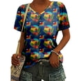 thumbnail image 2 of kingque Womens Floral Prints V Neck Short Sleeve T-Shirt Print Casual Tee Loose Shirts Tops 2XS-8XL, 2 of 5