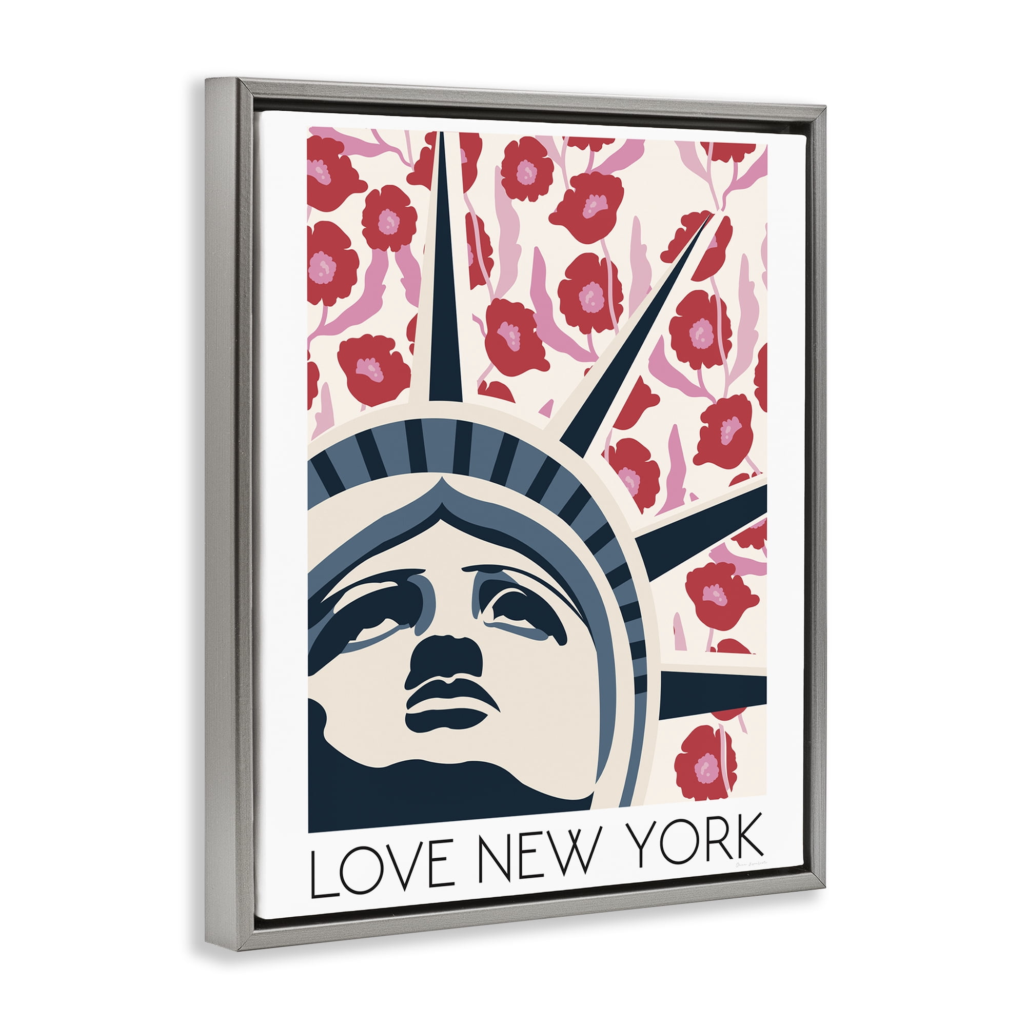 Stupell Industries Groovy Florals Love New York Gray Framed Floater Canvas Wall Art, design by Omar Escalante