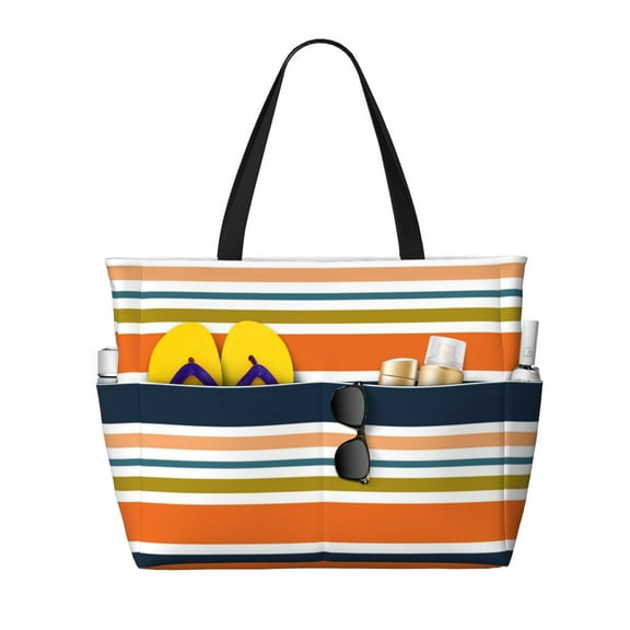 Naloa Colorful Pastel Stripes Large Capacity Beach Bag, Waterproof Sandproof Beach Swim Pool Bag Tote Bag for Women