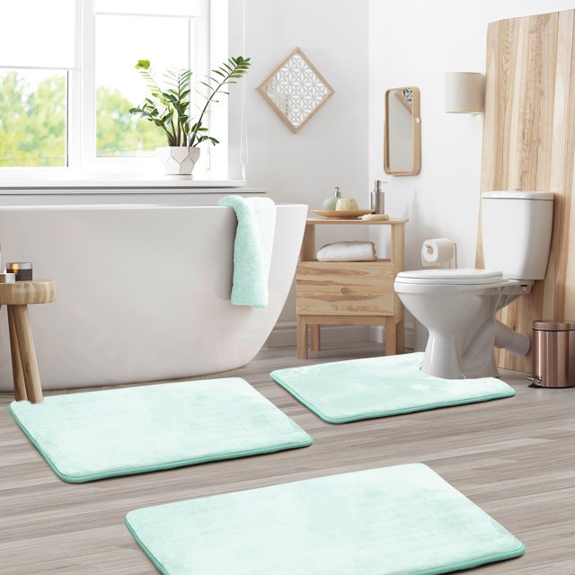 Set of 3 Clara Clark Bath Mat Bathroom Rug - Absorbent Memory Foam Bath Rugs - Non-Slip, Thick, Cozy Velvet Feel Microfiber Bathrug - Red - Large 20"x32" - Small 17"x24" - Contour 24"x20"