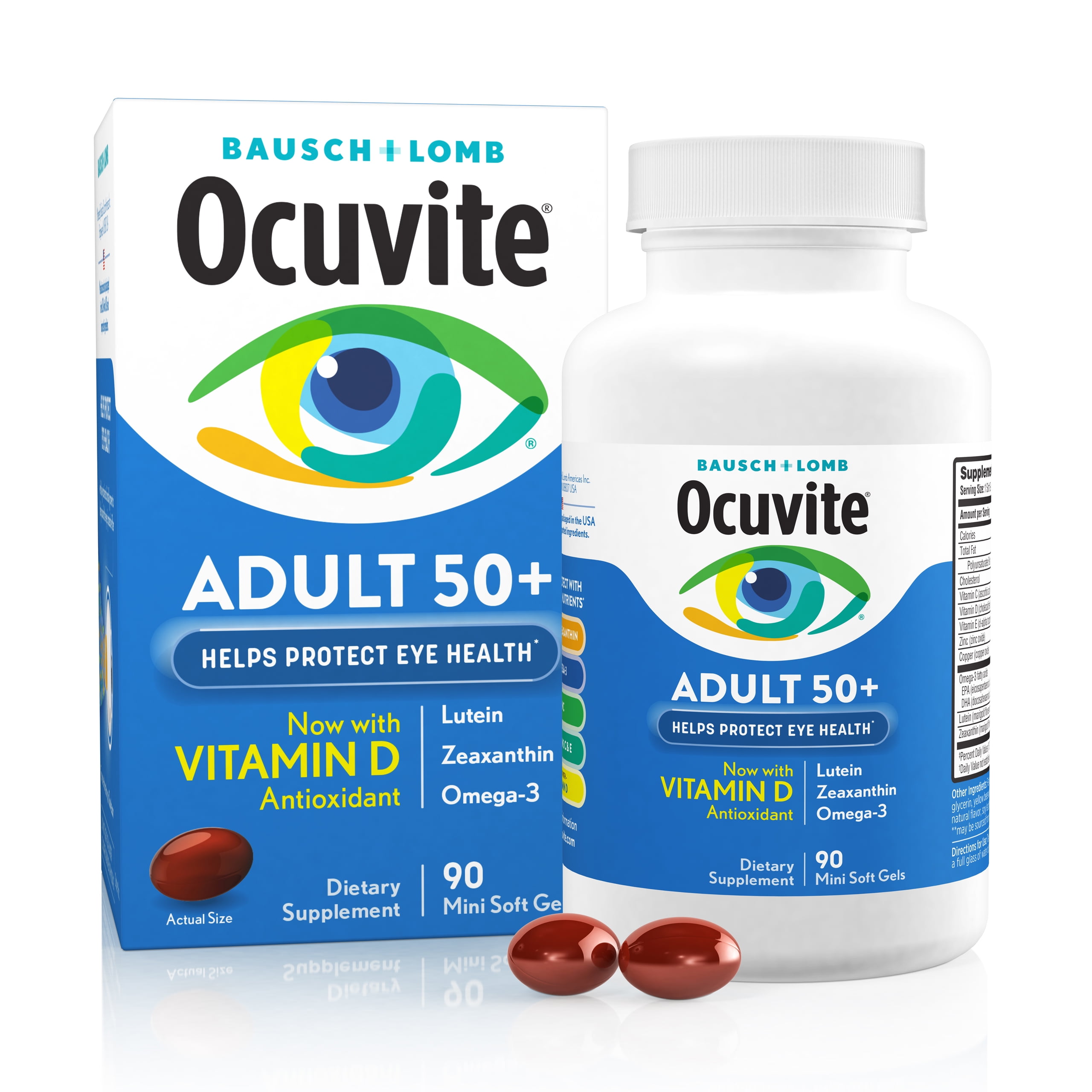 Ocuvite  Adult 50+ Eye Vitamins and Mineral Supplements with Lutein, Zeaxanthin and Omega-3fromBausch + Lomb 90 Soft Gels