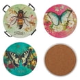 thumbnail image 4 of Christian Art Gifts Inspirational Ceramic Drink Coasters for Women: Bees & Butterflies Multicolor Floral, Table Top Surface Protection for Cold & Hot Beverage Cups & Mugs w/ Basket Holder, Set of 4, 4 of 5