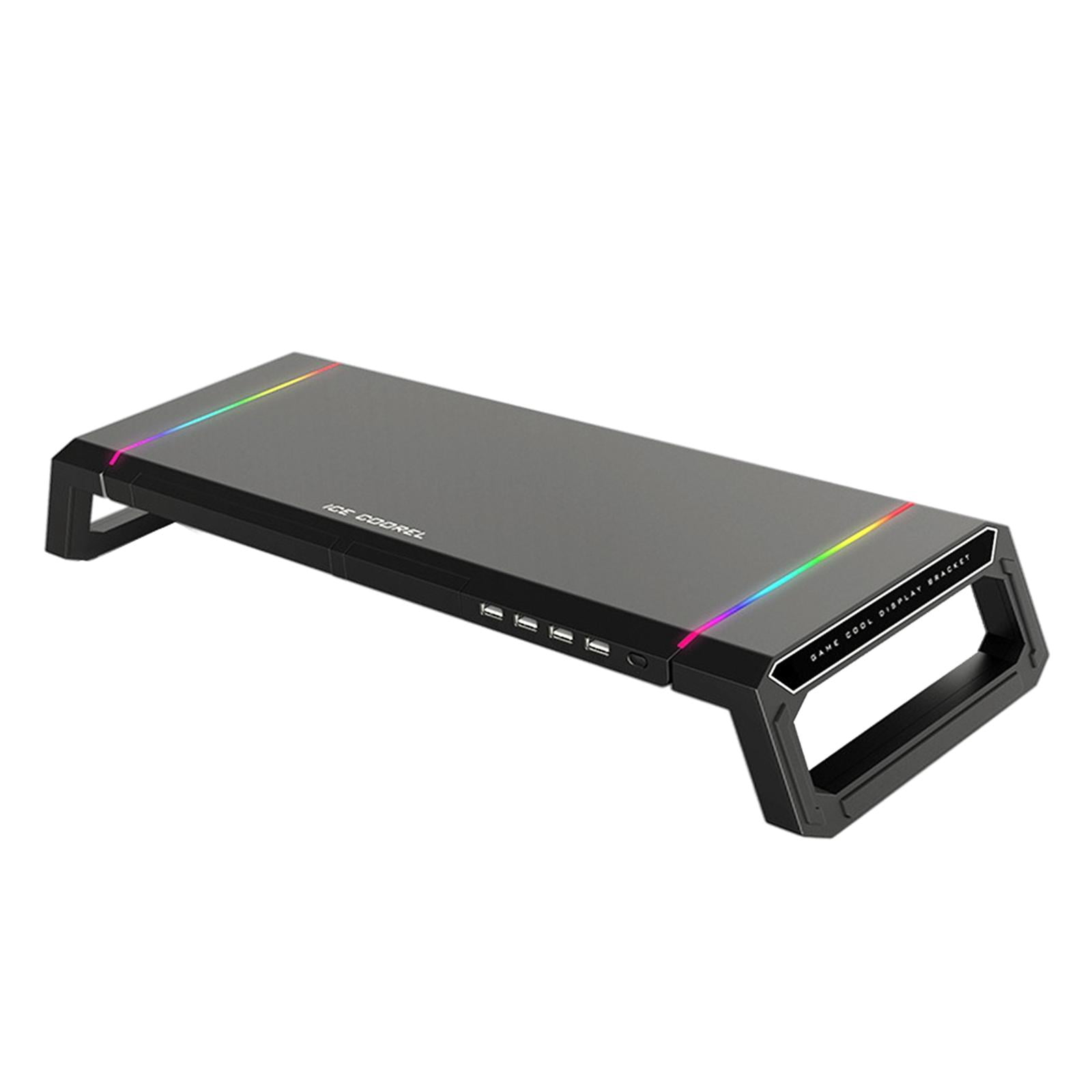 Laptop Computer Monitor Stand Riser Holder RGB 4 USB Hub Data Transfer Support Charging Black