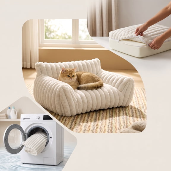 All-Season Washable Pet Sofa Bed with Removable Cover – 4-Piece Bolster Cushion Set, Non-Slip Base, Soft Filling for Small Dogs and Cats, 50x40cm