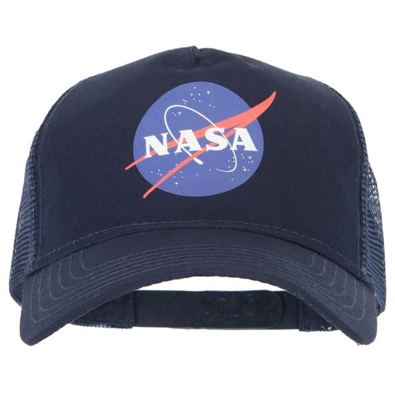 NASA Insignia Logo Heat Transfer Solid Cotton Twill 5 Panel Mesh Cap - Navy OSFM