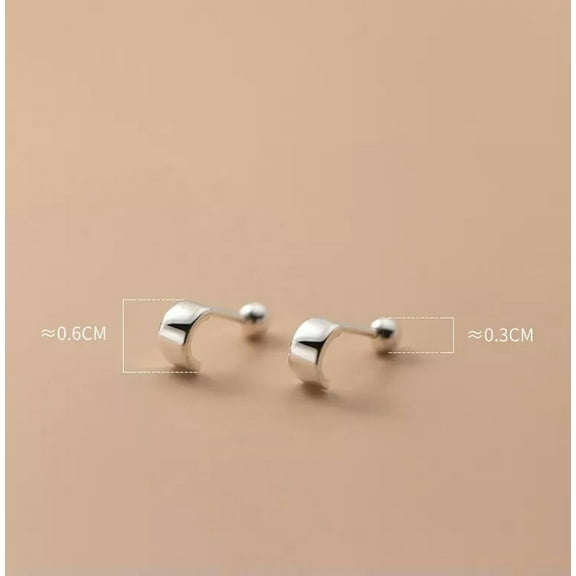 K-KED Shiny Solid 925 Sterling Silver Cute Small Plain Half Hoop Stud Earrings Gift